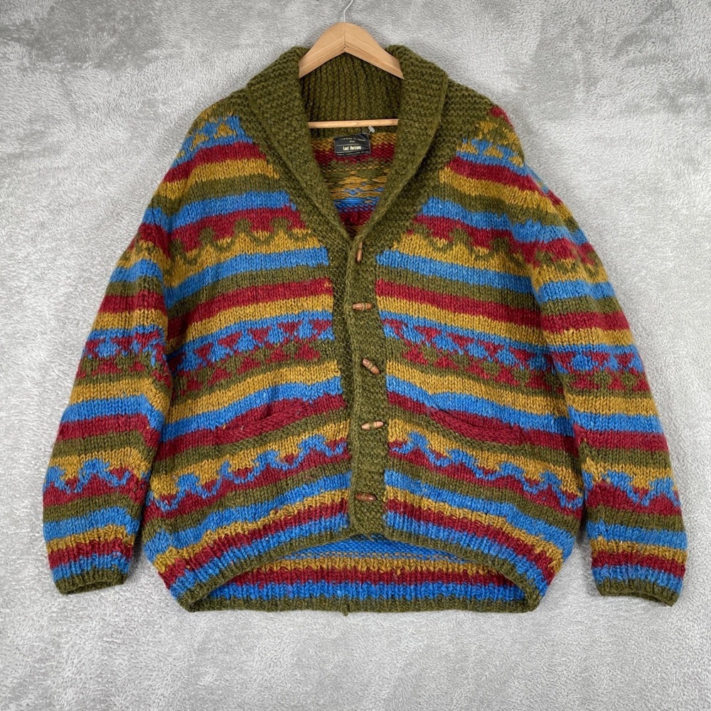 Lost Horizons Cardigan Womens Large Green Himalayan Wool Shawl Toggle Sweater